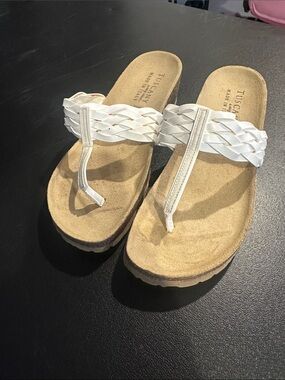 White Braided Leather Thong Sandals for Women